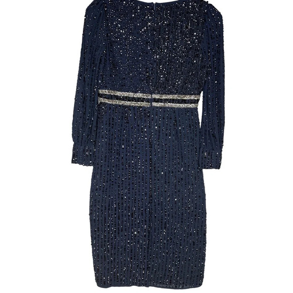 Mac Duggal Sequin Long Sleeve Midi Cocktail Dress in Midnight Blue. Sz: 14 - Picture 8 of 16